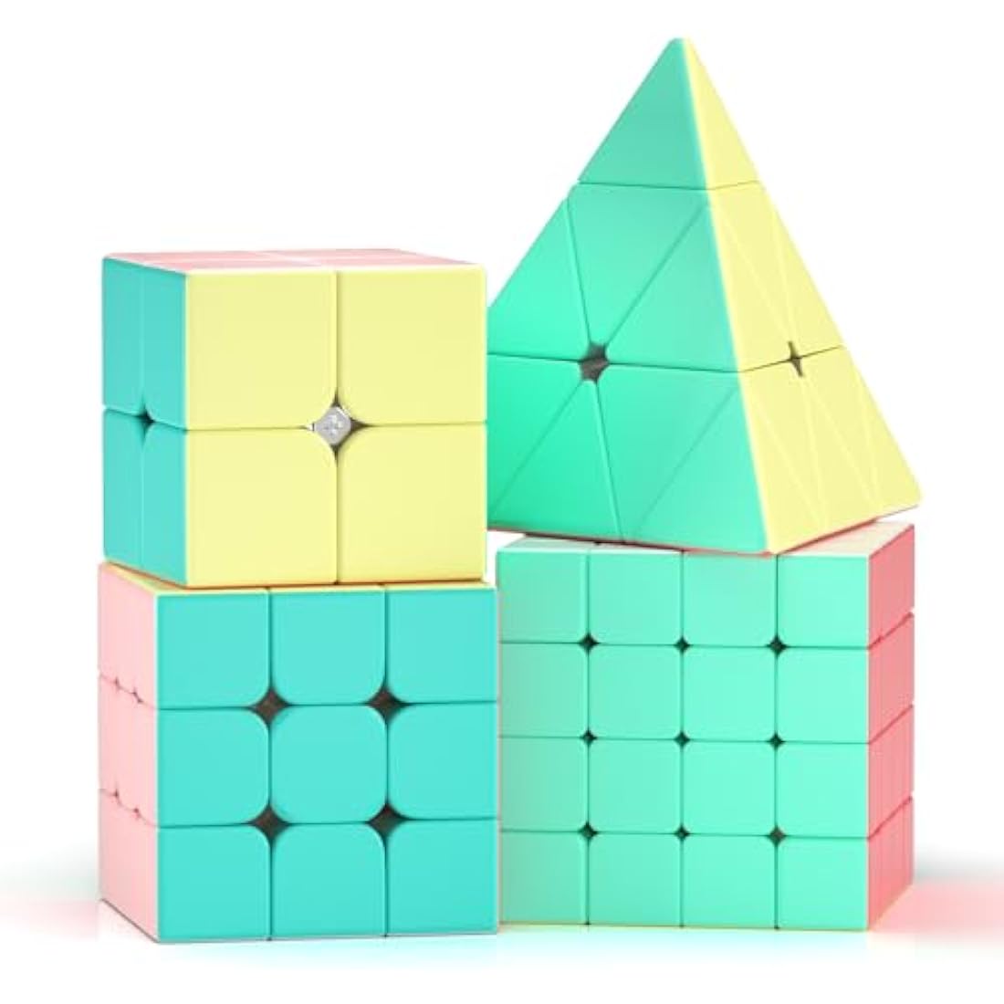 ROXENDA Speed Cube Set, 2X2 3X3 4X4 Pyramid Cube Stickerless with Instruction [4 Pack] (Macaron Cube Set)