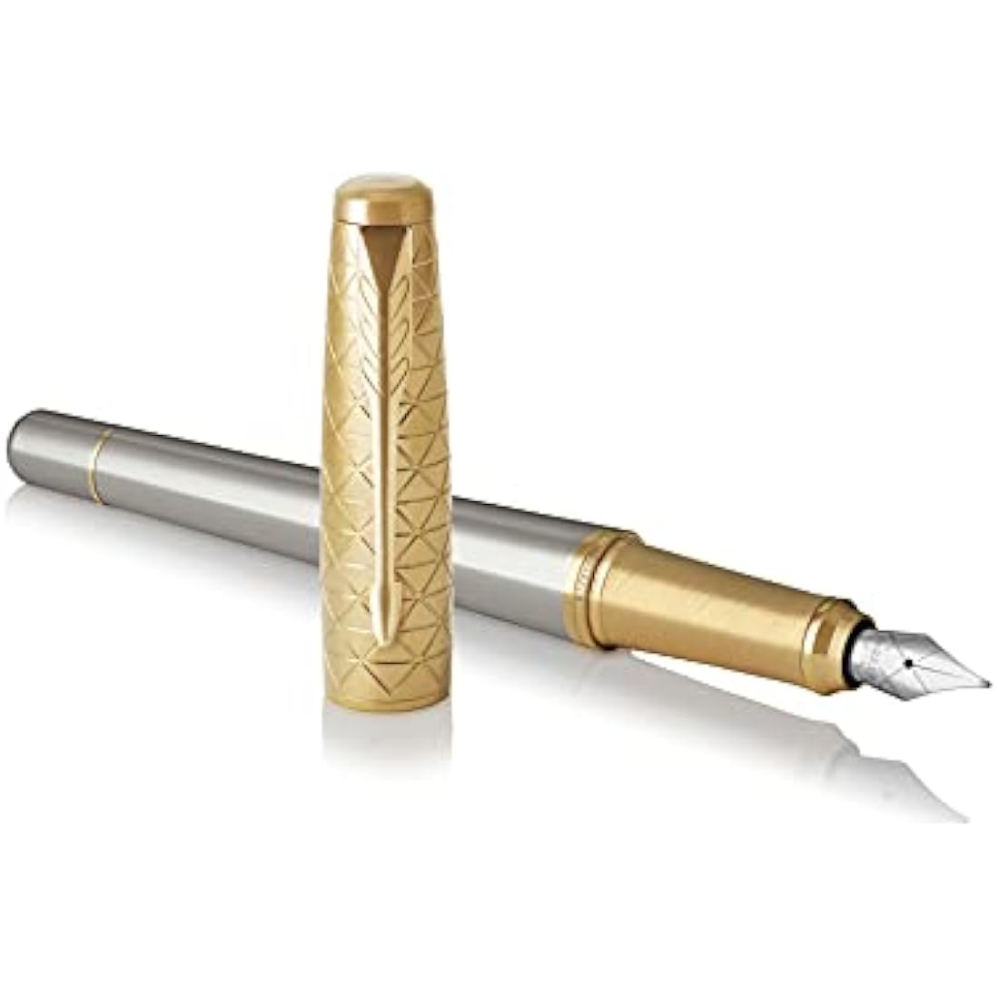 Parker Urban Premium Metal Fountain Pen | Aureate Gold Powder with Intricate Engraved Pattern | Gold Trims | Medium Nib | Black Ink | Luxury Gift Box