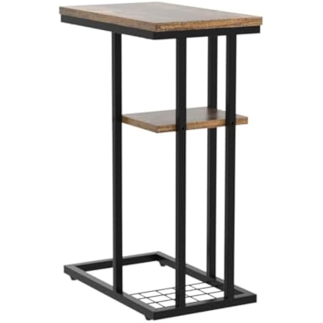 YMYNY C-Shaped End Table Set of 2, Side Table for Sofa and Bed, Coffee Table for Small Spaces, Living Room, Bedroom, Industrial Small Table with Storage Shelf and Metal Frame, Rustic Brown, HST004H-2