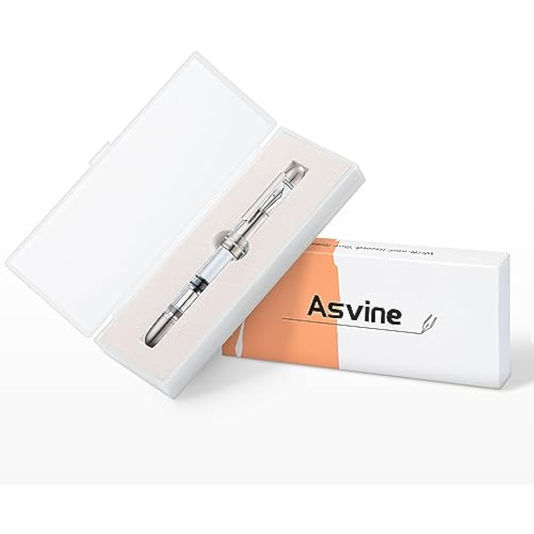 Asvine P36 Titanium Fountain Pen Piston Filling, Bock Fine Nib Clear Transparent Acrylic Smooth Writing Pen Case Set, Torpedo shape