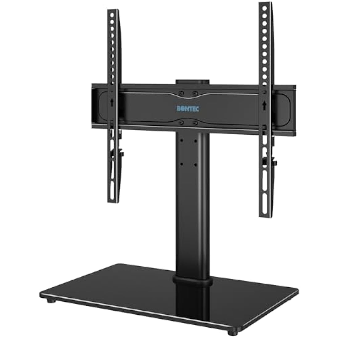 BONTEC Universal TV Stand for 24–60 Inch LCD LED OLED Plasma TVs, Height Adjustable Table Top Pedestal with Bracket, 8mm Tempered Glass Base, 45kg Load, Max VESA 400x400mm, Cable Management