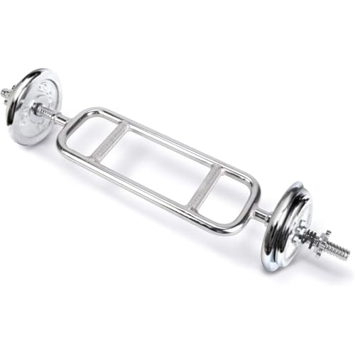 tonchean 34" Triceps Bar Solid Hammer Curl Bar Curl Barbell with Spring Collars Tricep Barbell Training Bar Tricep Weight Bar for Squats Deadlifts