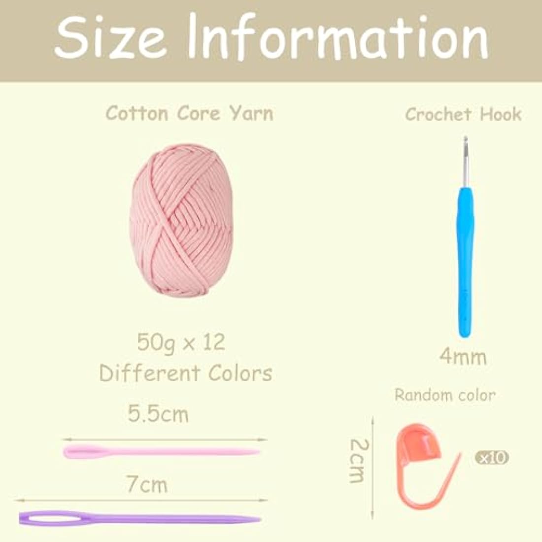 Chunky Cotton Yarn for Crochet, 12x50g Thick Wool for Amigurumi, Easy Crochet Starter Kit with 4mm Hook, Green