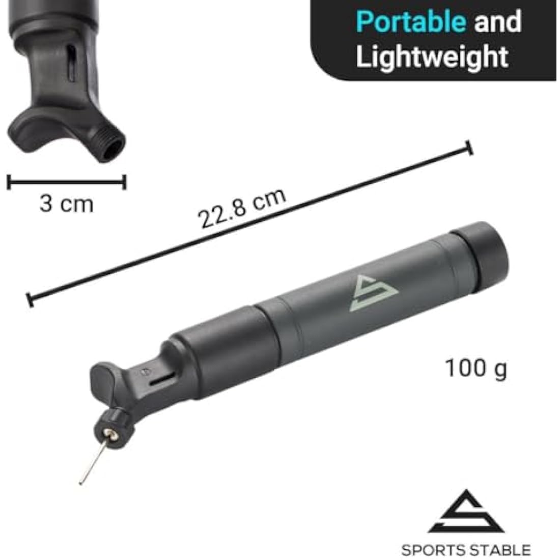 Sports Stable Ball Pump with 5 Needles. Dual Action Air Pump for Your Football, Rugby Ball, Volleyball, Basketball, Handball and Other Inflatable Balls