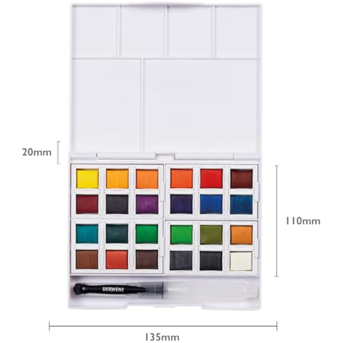 Derwent Watercolour Paint Pan 24 Set, Set of 24, Half Pan Size, Water-Soluble, Ideal for Painting, Professional Quality, Travel Size, 2306324