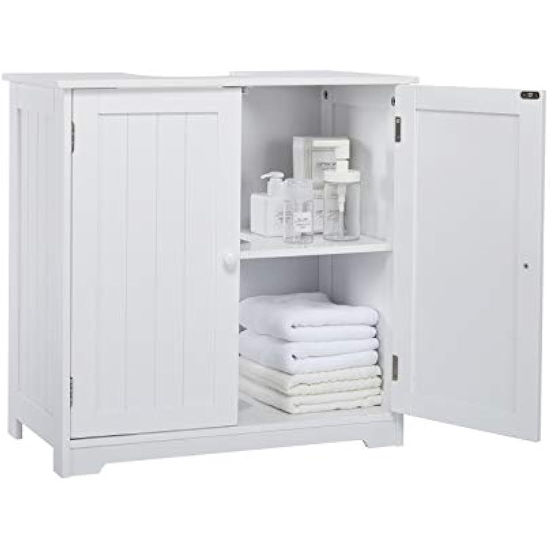 Mondeer Under Sink Cabinet,Bathroom Floor Cabinet with 2 Doors and 2 Shelves Wooden Space Saving Free Standing 60 x 30 x 60 cm White