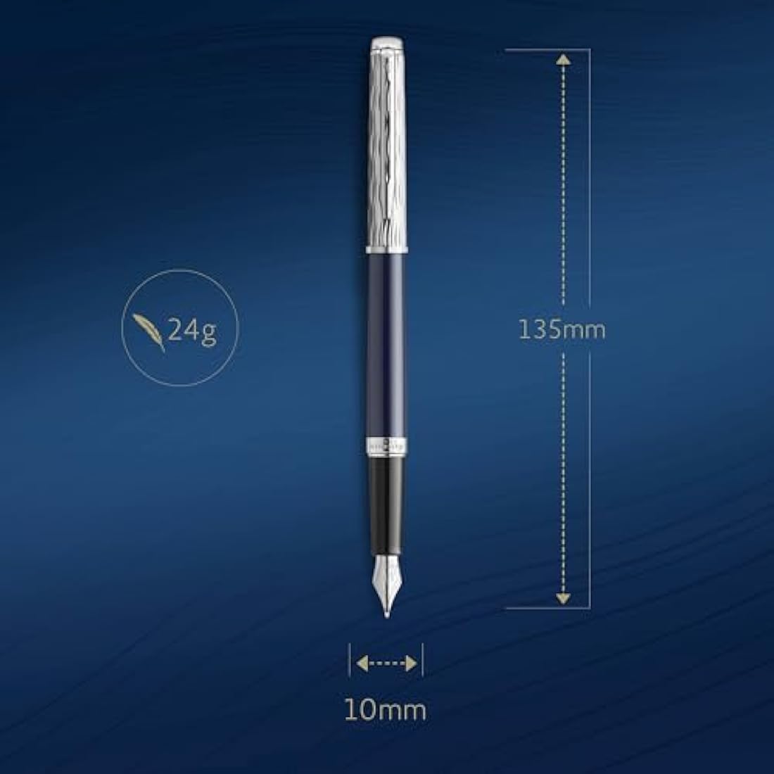 Waterman Hémisphère Fountain Pen | Metal & Blue Lacquer | Chiselled Cap | Stainless Steel Medium Nib | Blue Ink | Gift Box