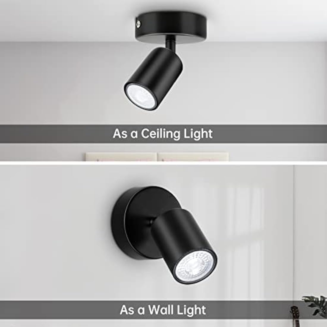 Dehobo Wall Light Spotlight Indoor in Matt Black Adjustable Spot Light with GU10 Socket LED Compatible Industrial Ceiling Wall Spot Light for Kitchen Lounge Bedroom Dining Room