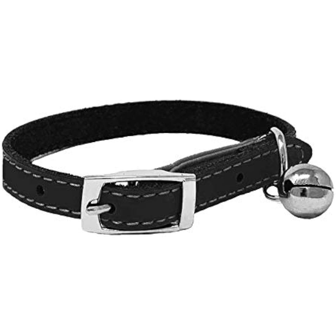 Genuine Leather Cat Collar with Safety Elastic & Bell with Optional Personalised Engraved Tag (Black, No Tag - Only Collar)
