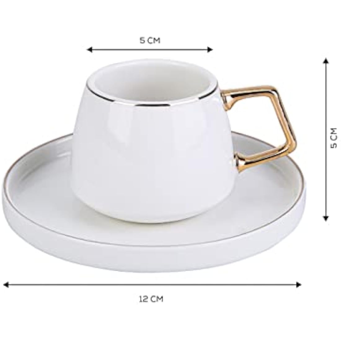 KARACA Saturn Gold Turkish Coffee Cup Set for 6 People, 12 Piece Espresso Cups with Saucers, Small Porcelain Modern Set for Serving Greek, Arabic Coffee (100ml)