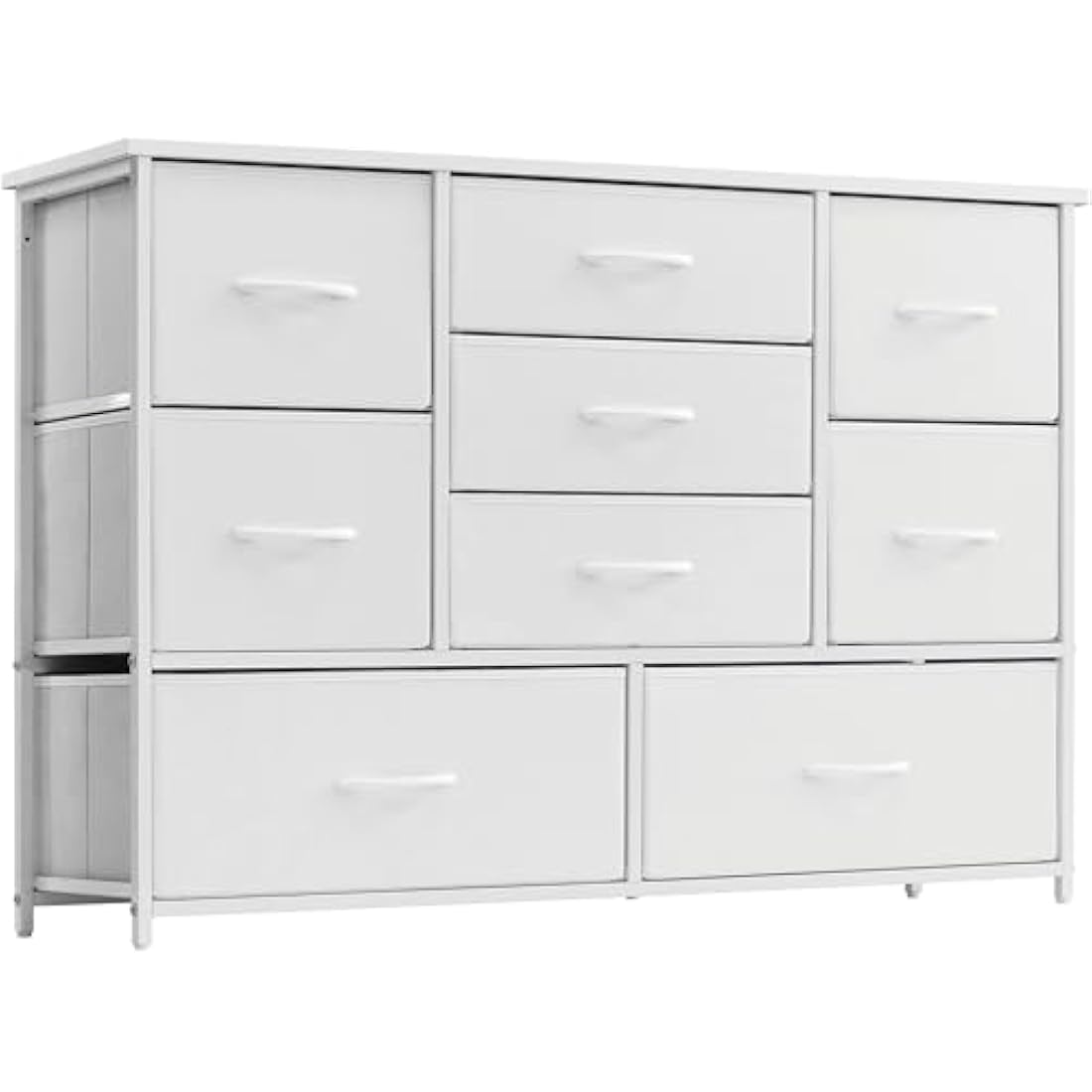 LYNCOHOME White Chest of Drawers for Bedroom, 9 Drawer Fabric Dresser Storage Organizer, Wide Dresser TV Stand for Bedroom, Living Room, Entryway, Nursery