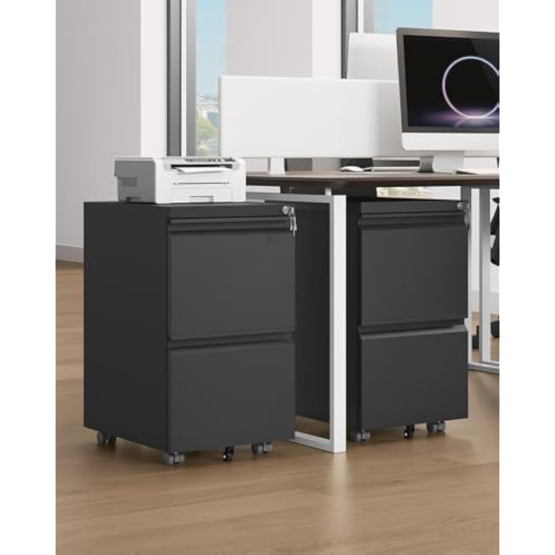 YITAHOME Mobile Filing Cabinet with 2 Lockable Drawers, Anti-tipping Rolling Filing Cabinet with Wheel for Home Office, Under Desk File Storage Cabinets for Letter/Legal/A4 Size, Black, 51 x 39 x 71cm