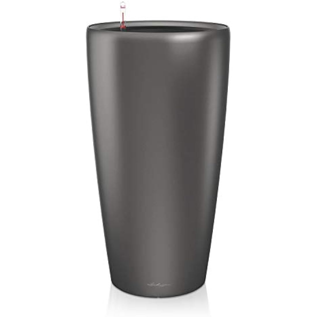 Lechuza RONDO 32 Self Watering Planter Large Plastic Indoor and Outdoor Plant Pot with Drainage Hole D32 H56 cm Charcoal Metallic