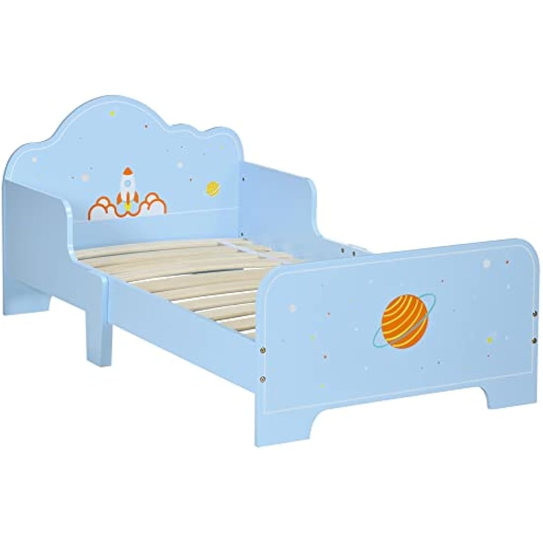 ZONEKIZ Kids Toddler Bed, Safety Rails, Kids Bedroom Furniture for Boys, Girls, Ages 3-6 Years, 143 x 74 x 59cm - Blue