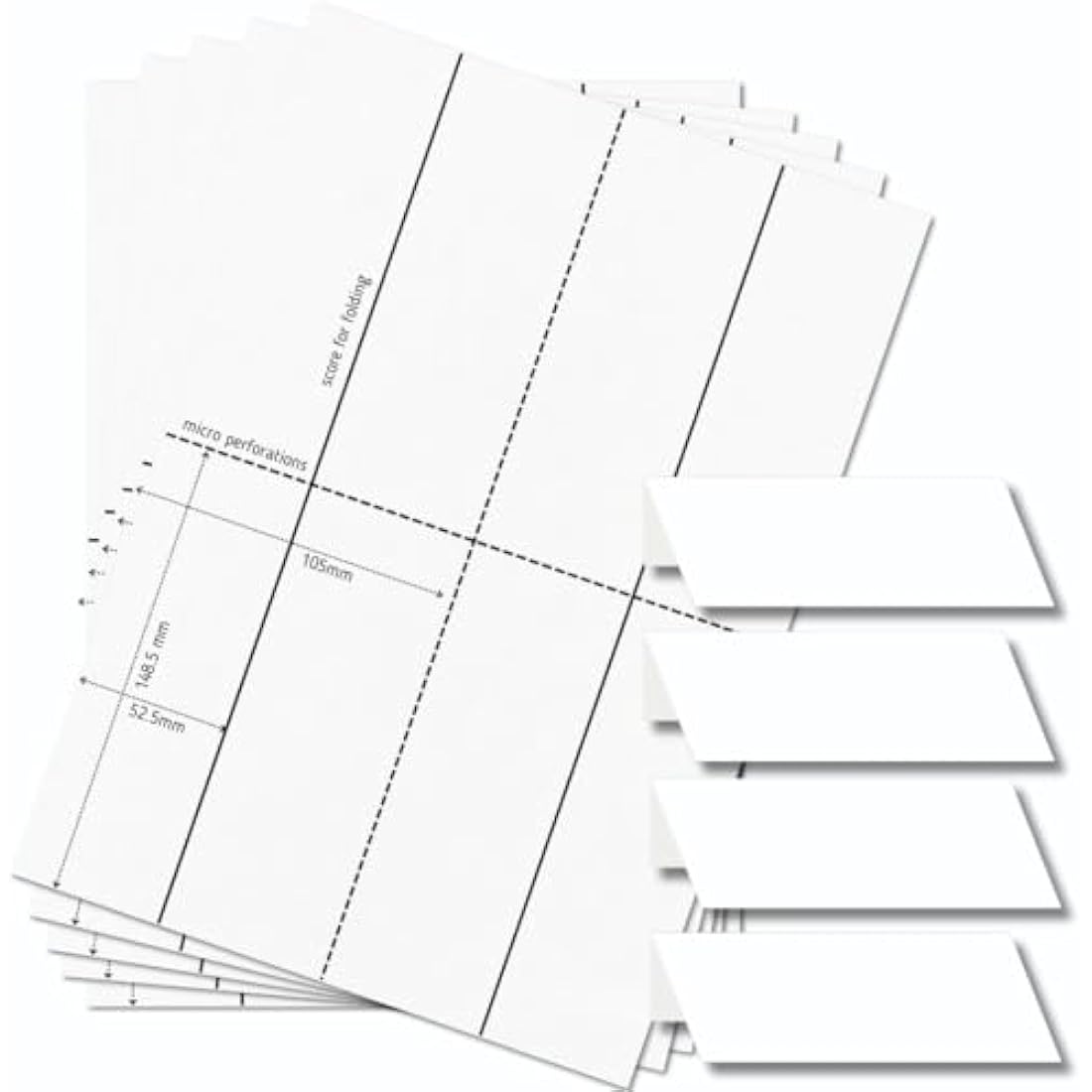 OfficeGear Medium Tent Cards 4-up [250 Sheets - 1000 Cards] 52x148.5mm Printable A4 170gsm Scored Folding Table Top Name Place Cards for Hotels Weddings Conference Events Incl Design Template