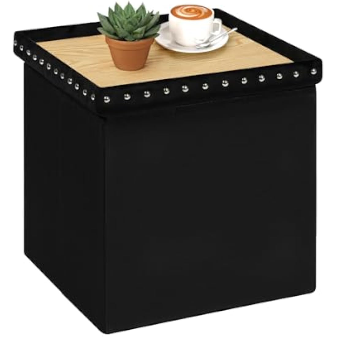 Bonlife Velvet Ottoman with Storage,Large Storage Boxes with Lids,Folding Coffee Table Ottoman Seat,Footstool for Living Room,Black,40x40x40cm