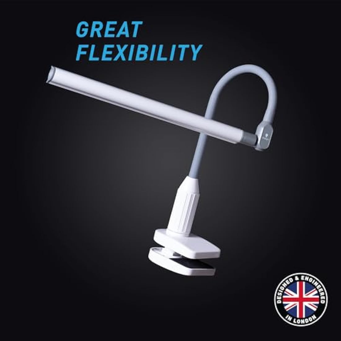 Daylight UnoPro™ Clamp Lamp - High CRI 95 LED (6,000K, 1150 Lux), Anti-Glare Shade, 4 Brightness Levels, Flexible Arm, Sturdy Clamp (White)