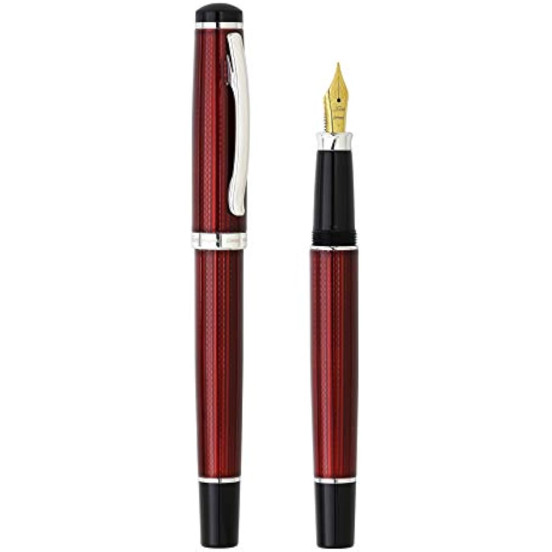 Xezo Incognito Fountain Pen, Medium Nib. Burgundy Red Layered Lacquer with Pure Platinum Plating. Handcrafted and Guilloche Engraved. Limited Edition, Serialized