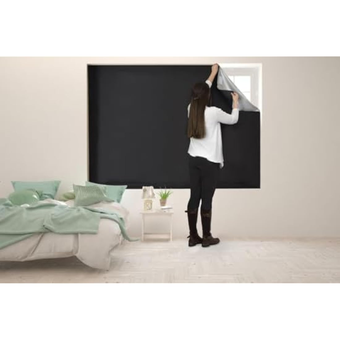 Easynight Blackout Blind, 100% Light Blocking Fabric, Large, Fit Any Size/Shape Up To 200x145cm, Made to Measure Service Available, No Drill, Easy Use Temporary Permanent Anywhere