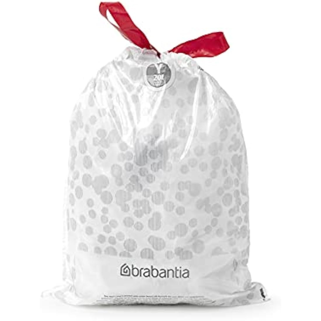 Brabantia 138263 PerfectFit Bin Liners (Size Y/20 Litre) Thick Plastic Trash Bags with Tie Tape Drawstring Handles (40 Bags), White