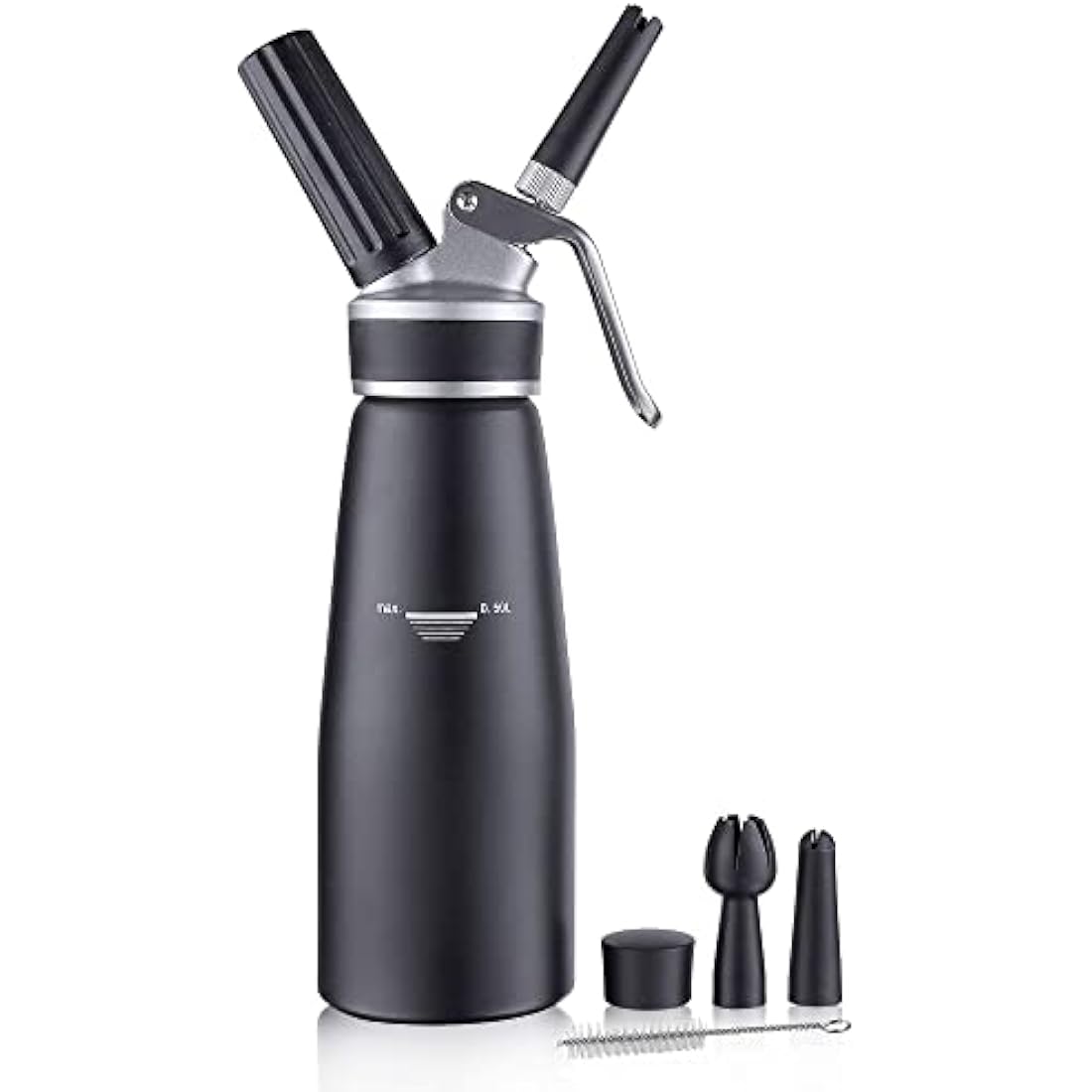 Sivaphe Cream Dispenser Whipped Cream Black Siphon Aluminum for Home Party Dessert 500ML with Cleaning Brush, 3 Decorating Nozzles