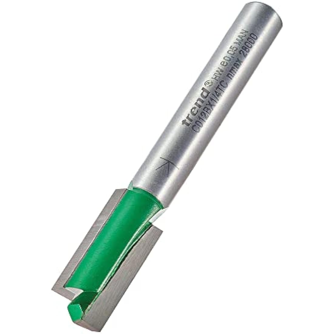 Trend CraftPro Straight Two Flute Router Cutter Bit, 1/4 Inch Shank, 9mm Cut Diameter & 19mm Cut Length, Tungsten Carbide Tipped, C012BX1/4TC
