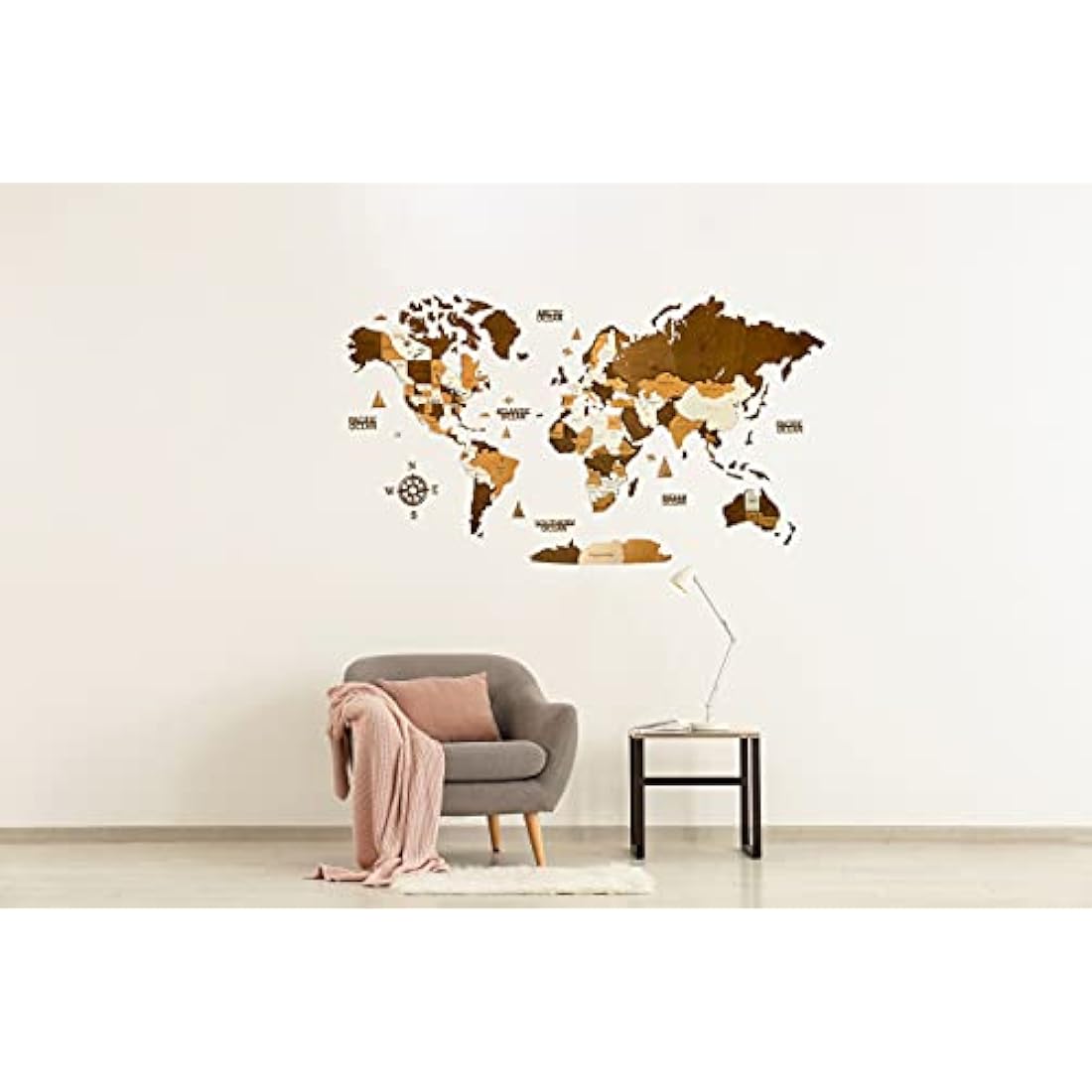 Woodvio 3D Wooden World Map, Decorative Wall Art for Home and Office Décor - size Medium (120x62cm)