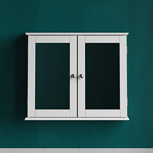 Bath Vida Priano Double Door Mirrored Bathroom Cabinet Storage Cupboard Wall Mounted, White