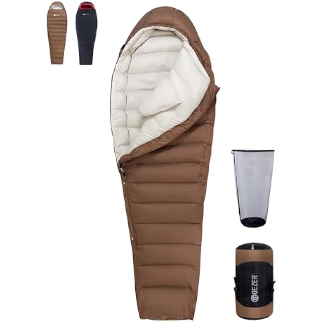 QEZER Winter Sleeping Bag for Adults, Lightweight Down Sleeping Bag -20 Degree C for Cold Weather Camping and Mountaineering Outdoor with 660 FP Duck Down
