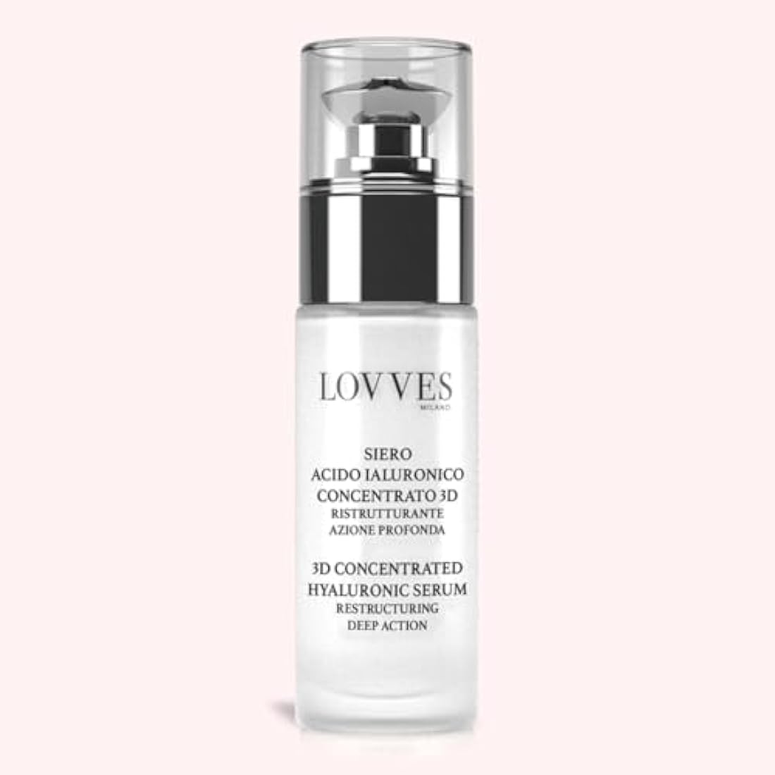 LOVVES 3D Concentrated Hyaluronic Acid Serum, High Natural Cosmetics, Restructuring Deep Action, Anti-Aging, Anti-Wrinkle, Moisturizing, Format 30ml Glass Bottle