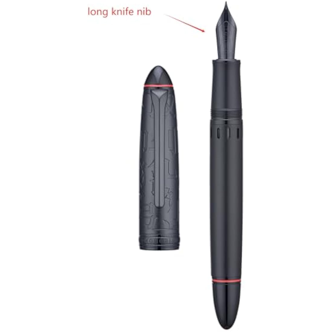 Asvine Hongdian N6 Metal Resin Piston Fountain Pen - Black Long Blade Nib Classic Pen, Includes Metal Box