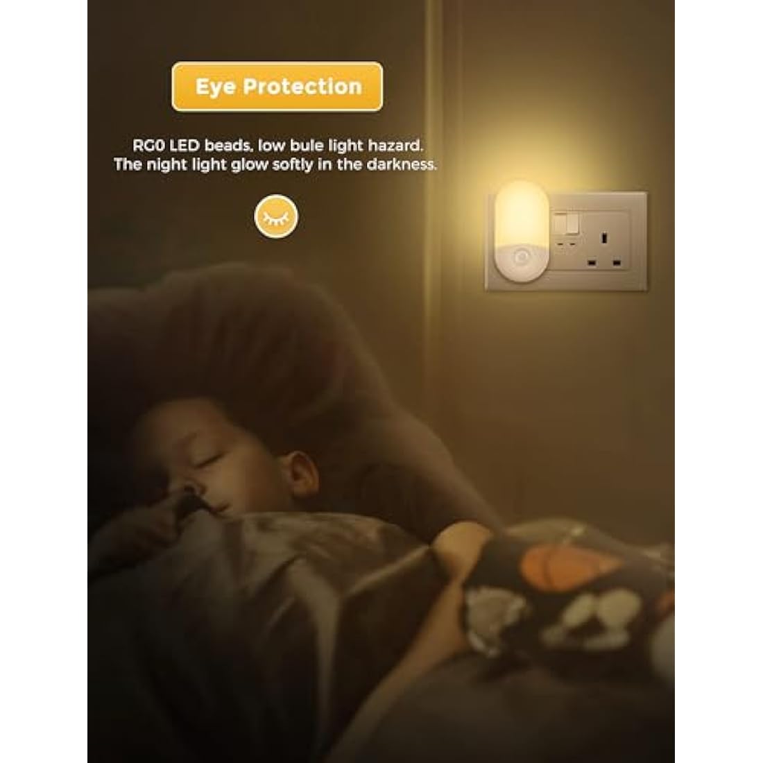 LOHAS-LED Night Light, [2 Pack] Night Light Plug in Wall with Dusk to Dawn Photocell Sensor, Brightness Adjustable, 3000K Warm White, Nightlight for Hallway, Bedroom, Kitchen