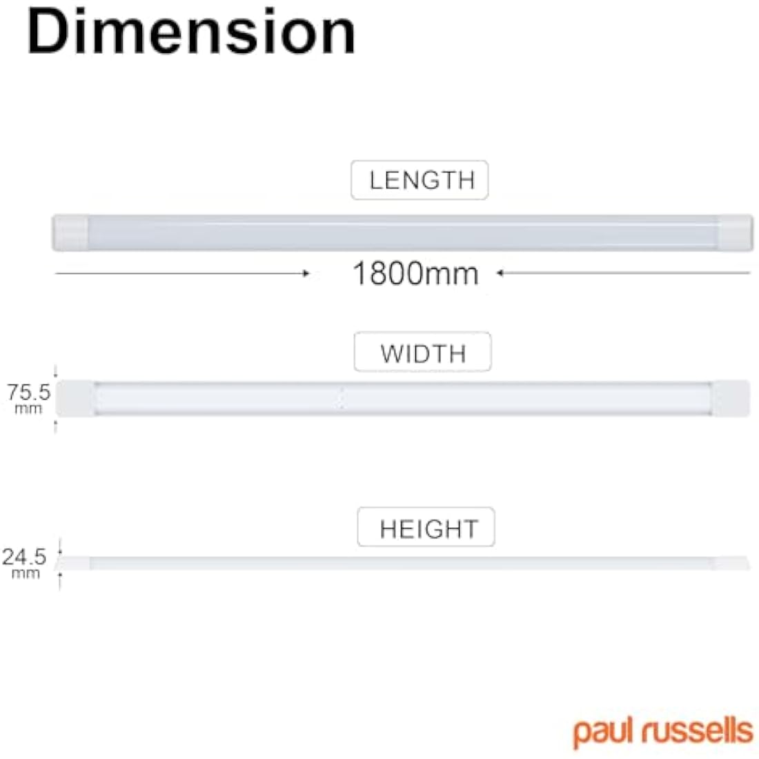 paul russells 6ft LED Batten, Ceiling Fitting Tube Light, 4000K Cool White, 60W, 6600 Lumens, Light for Office, Bathroom, Kitchen, Garage, Warehouse Fluorescent Lighting Replacement, 1 Pack