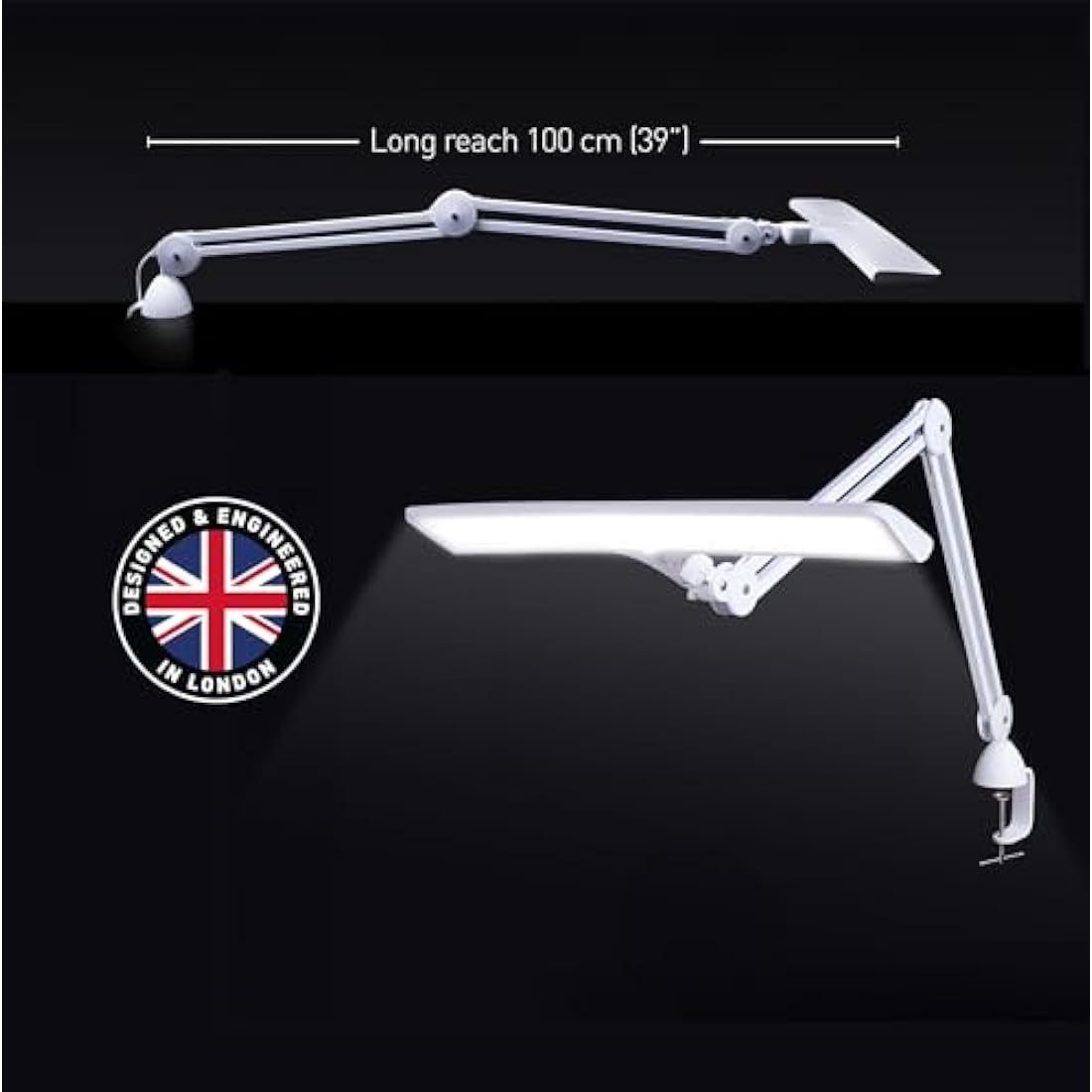 Daylight Lumi Task Lamp 95+ CRI,4000 Lux, Craft Light, Super Bright Desk Lamp, Touch Dimmable, 2 Brightness Levels, Ideal Table Light,Eye-Caring ,15 W - White