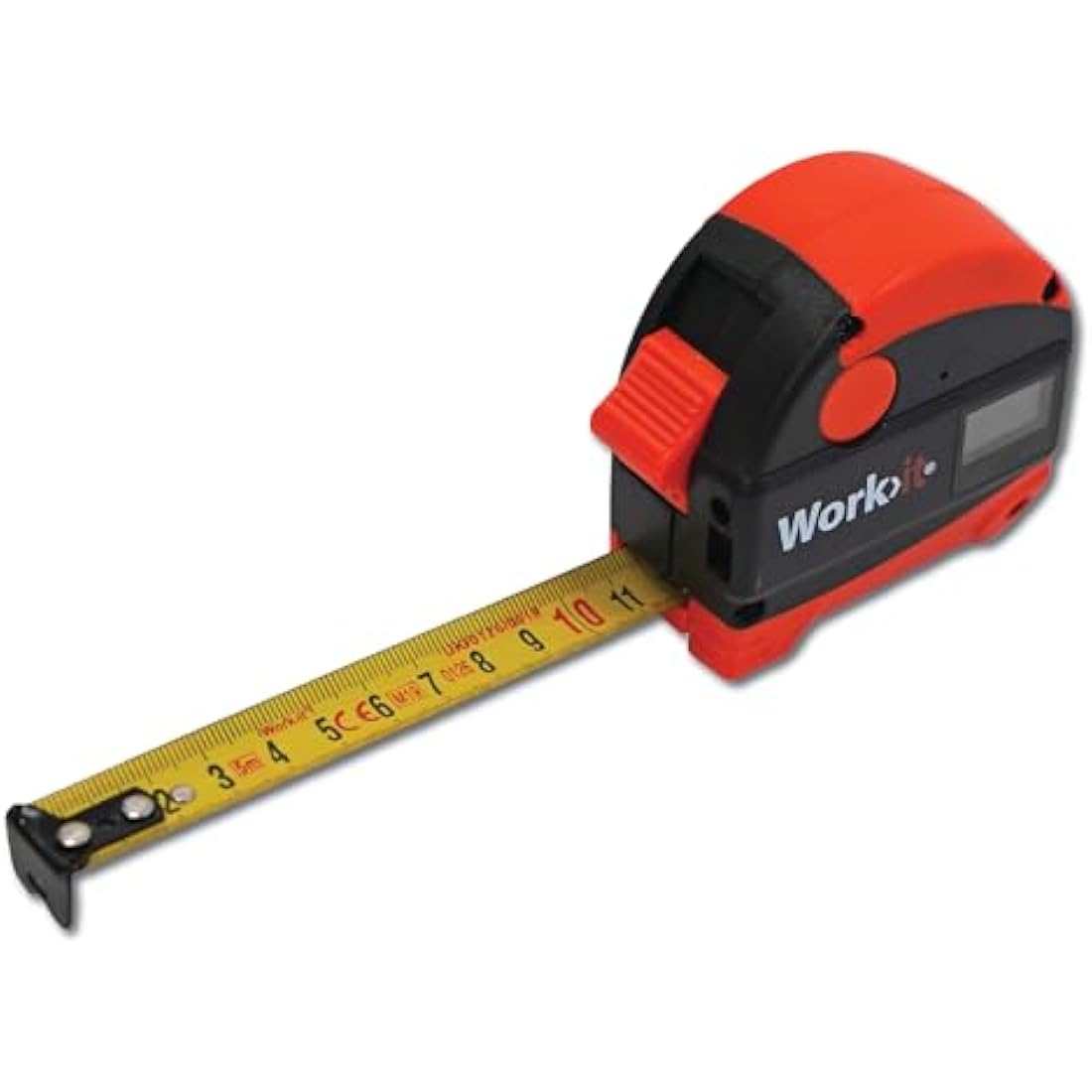 Work>it® Tape Measure with Laser Rangefinder 5m + 40m - High Precision Measurement, Magnetic End, USB Charging, Black/orange