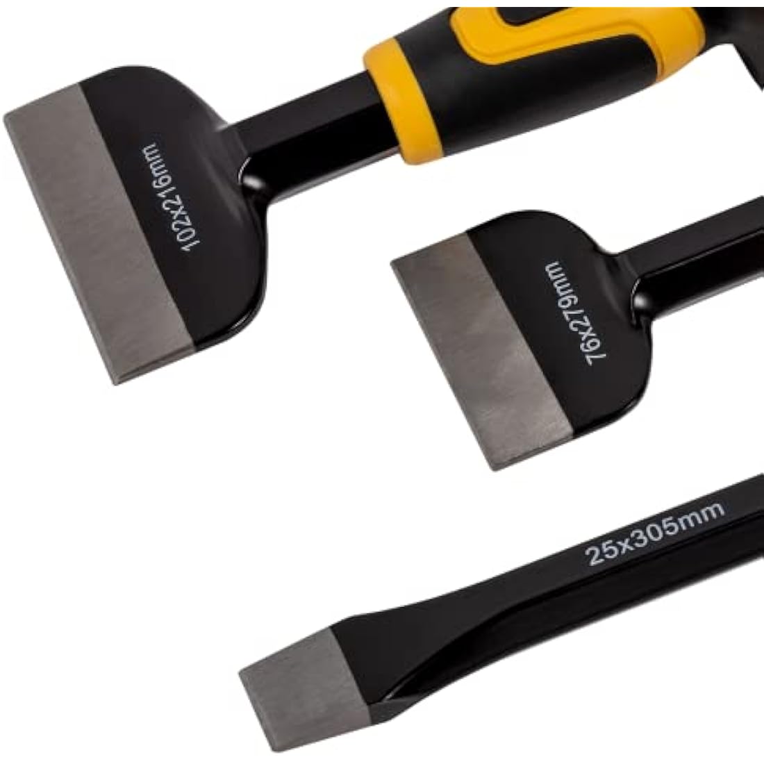 Roughneck ROU31993 Bolster & Chisel Set - 3 Piece Including: Brick Bolster 102x216mm (4x8½in) Electrician’s Bolster76x279mm (3x11in) & x1 Cold Chisel 25x305mm (1x12in), Multi