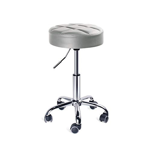 Leader Accessories Swivel beauty Stool Round Rolling Stools Adjustable Work Stool with 5 Wheels (Light Grey/seat cushion ?14)