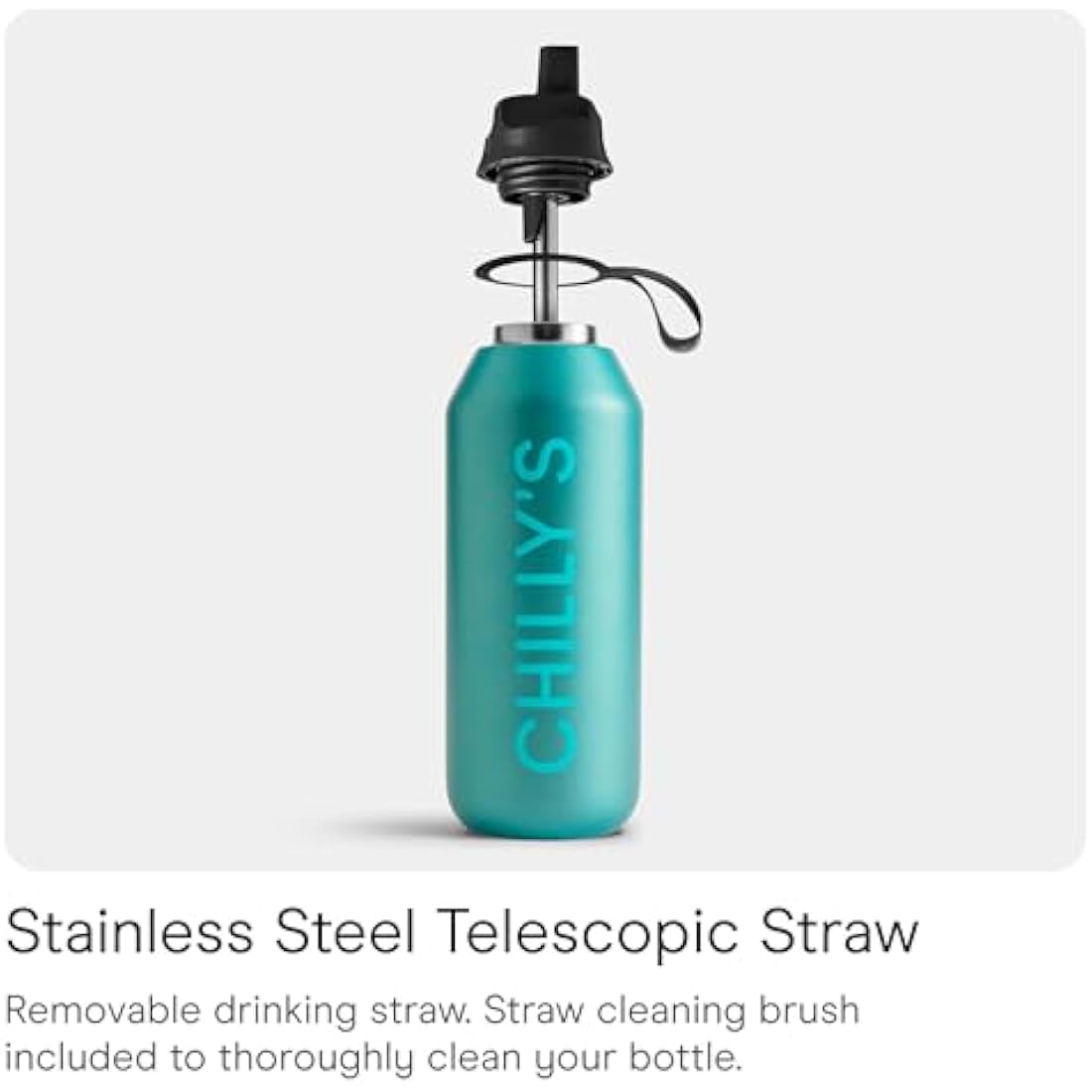 Chilly's Series 2 Flip Water Bottle with Sports Lid, Telescopic Straw and Nylon Carry Loop - Easy Flip Lid, Straw Cleaning Brush Included