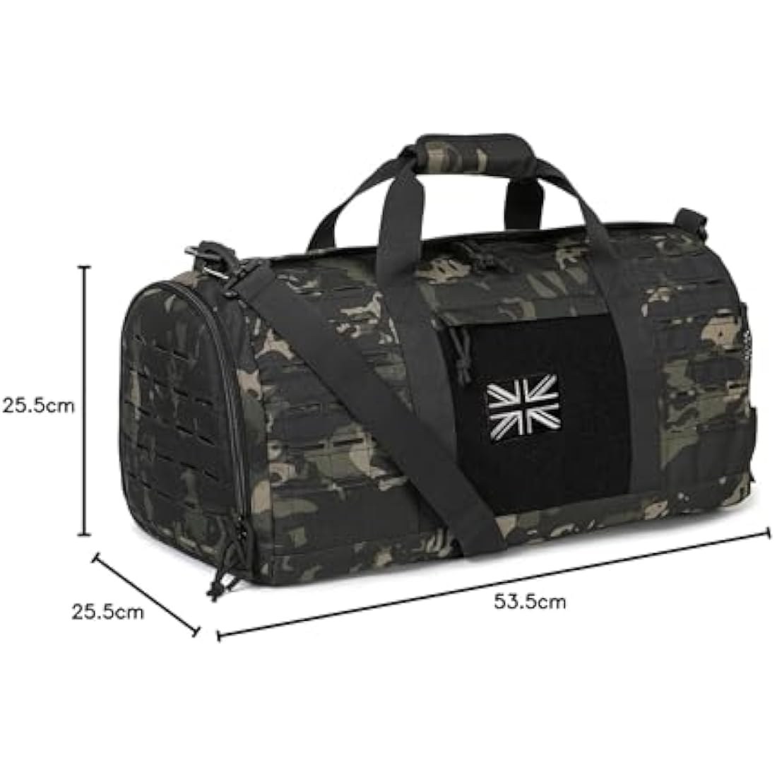 QT&QY 40L Military Tactical Duffle Bag for Men, Sport, Gym, Fitness, Travel, Training, Workout, Football, Weekender, Black, Polyester, 53.5cm x 25.5cm x 25.5cm
