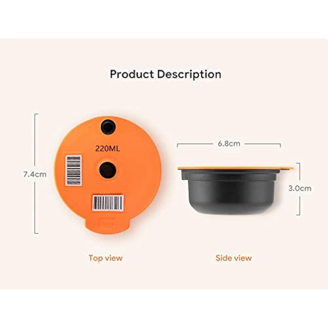 Tassi mo Refillable Pods 200+220ML+Extra Silicone LIDS 60+180ML, Reusable Tassi mo Coffee Pods for Bosch Machine, BENFUCHEN Reusable Tassi mo Pods with A Stainless Steel Coffee Tamper, Orange
