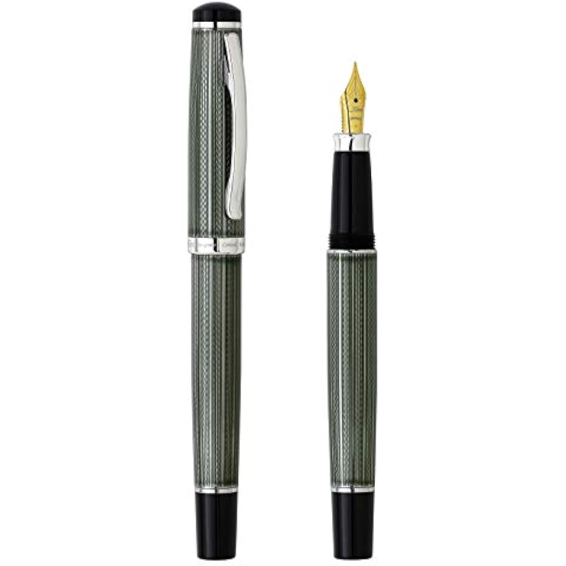 Xezo Incognito Fountain Pen, Fine Nib. Zinc Green Layered Lacquer with Pure Platinum Plating. Handcrafted, Limited Edition, Serialized