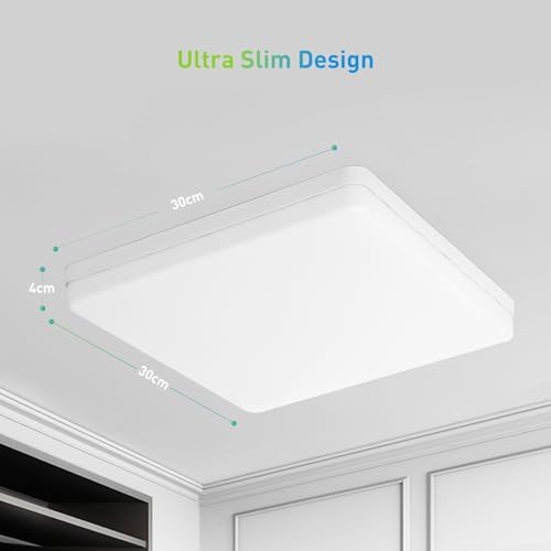 Yafido LED Square Ceiling Light Fitting 48W 4320LM, Warm White 3000K, IP44 Waterproof, 30CM Modern Ultra Bright Lighting Fixture 220V for Bathroom Kitchen Living Room Roof Office