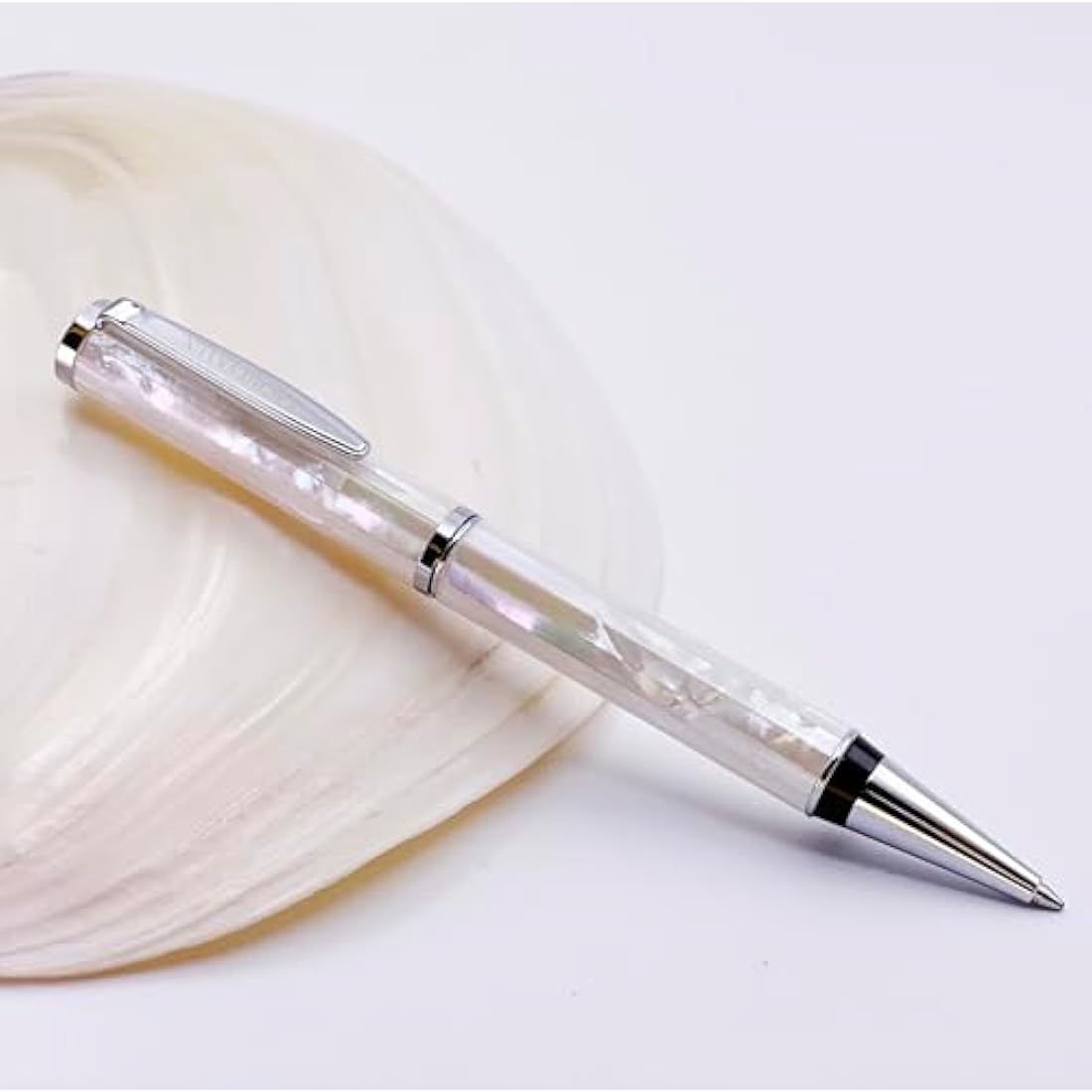 LACHIEVA Luxury Mother of Pearl Metal Ballpoint Pen with German-made P900M Refill, Best and Nice Gift for Writing, Men & Women (White Shell)