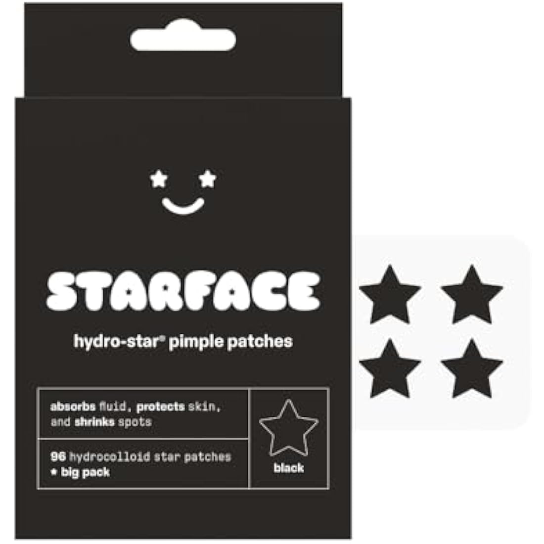 Starface World Black Star Big Pack, Hydrocolloid Pimple Patches, Absorb Fluid and Reduce Redness, Cute Star Shape, Cruelty-Free Skincare (96 Count)