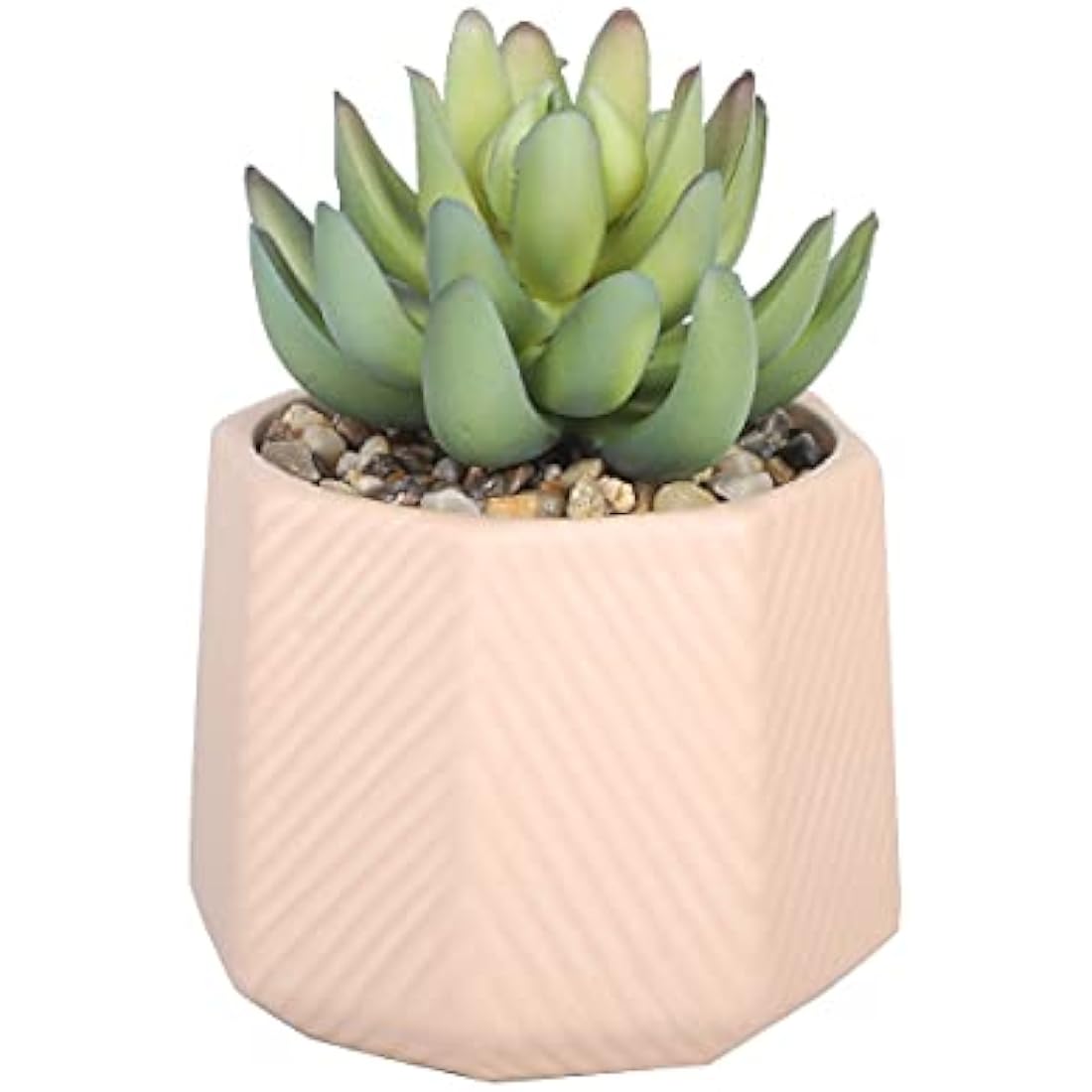Sleepdown Halo Artificial Faux Plant for Home Office Bathroom Decor Indoor Decoration Aesthetics, Ceramic, Metal, Plastic, Green Succulent Pink Geo Pot - 932, Small