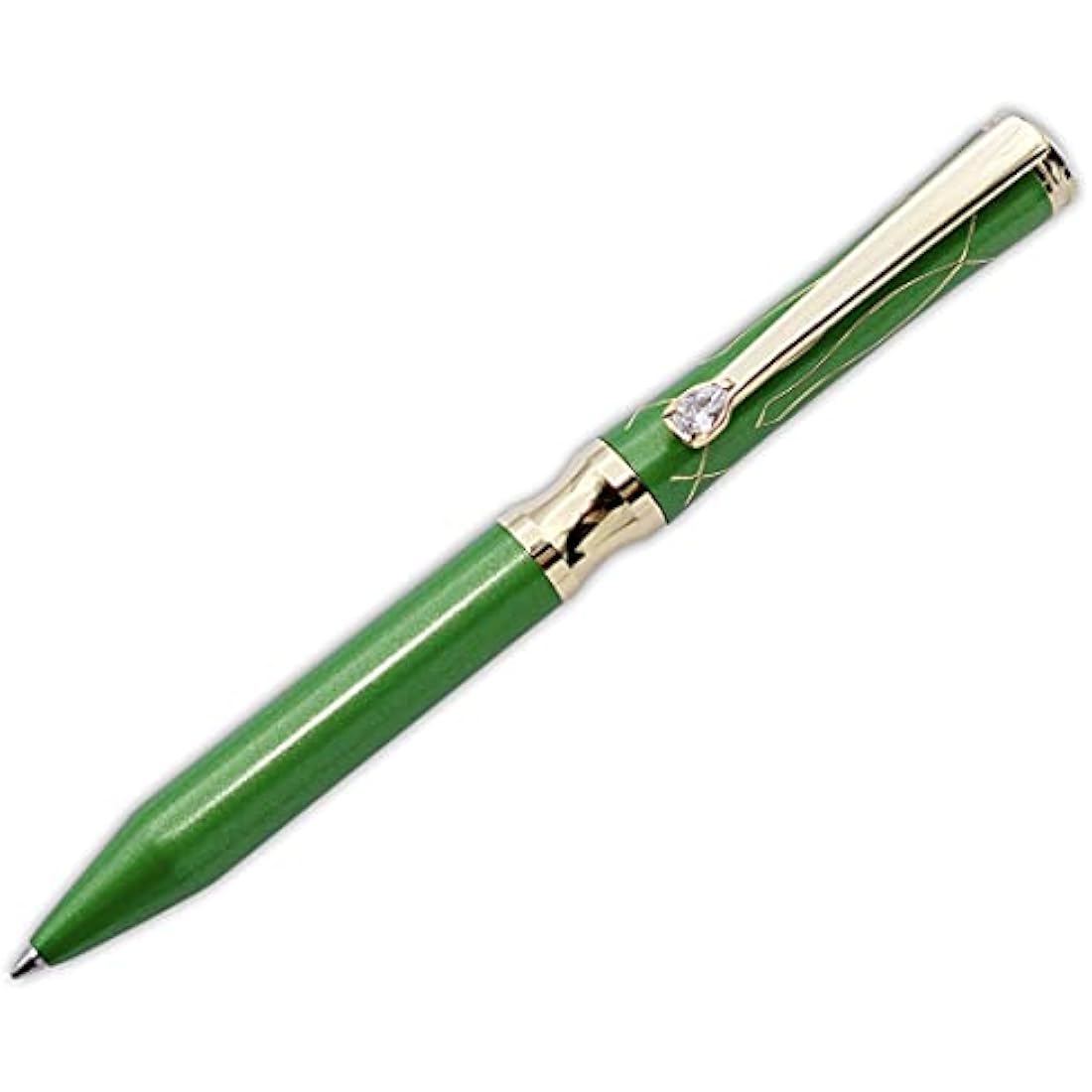 LACHIEVA LUX Nice Elegant Crystal Executive Metal Ballpoint Pen with Germany Schmidt P900M Refills (Black and Blue 2 Refills)-Green