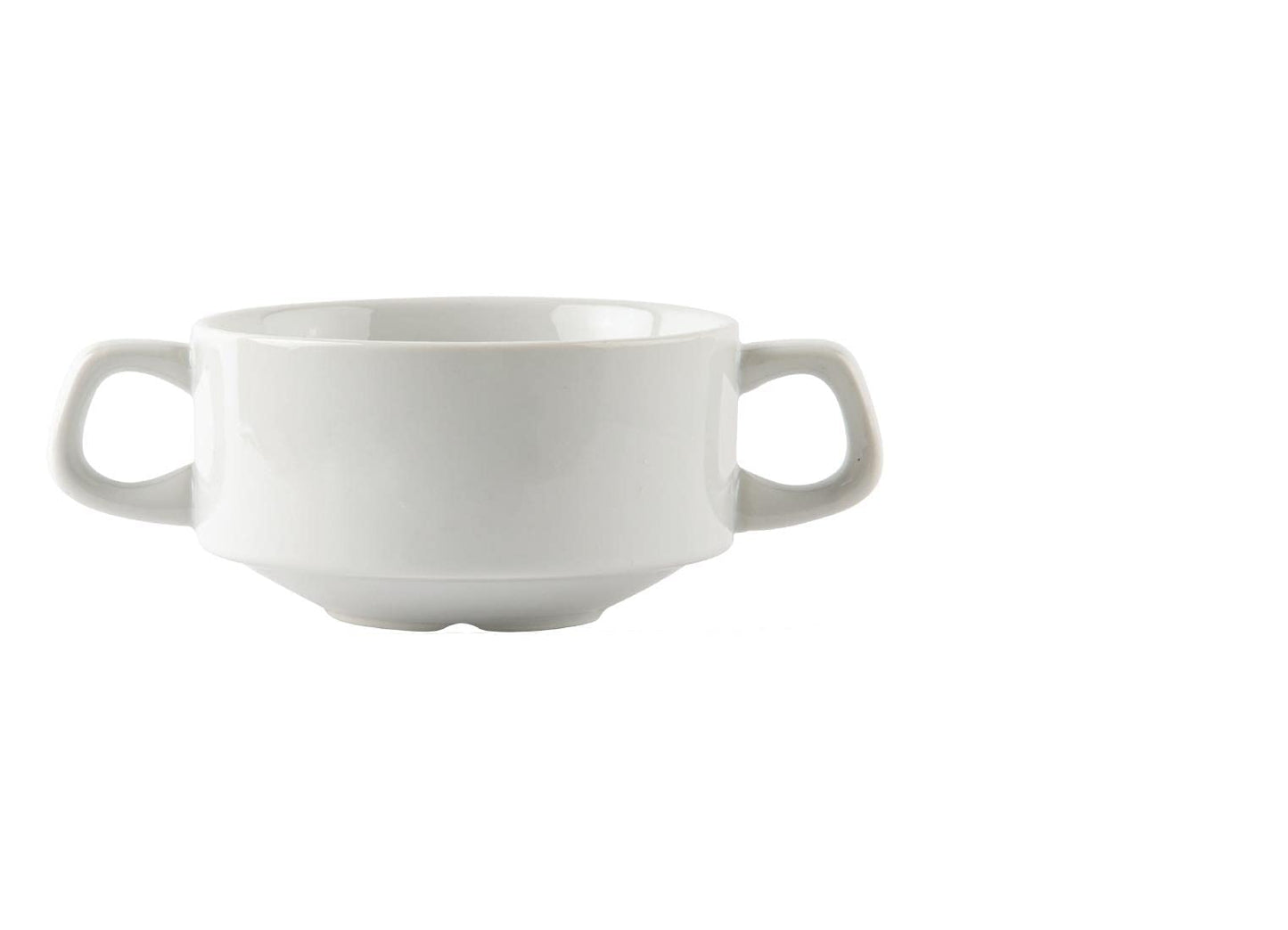 Olympia Athena Hotelware Stacking White Handled Soup Bowls 290ml / 10 1/4 ounce, Pack of 12, Diameter: 107mm / 4 1/4 inch, Chip Resistant Porcelain,