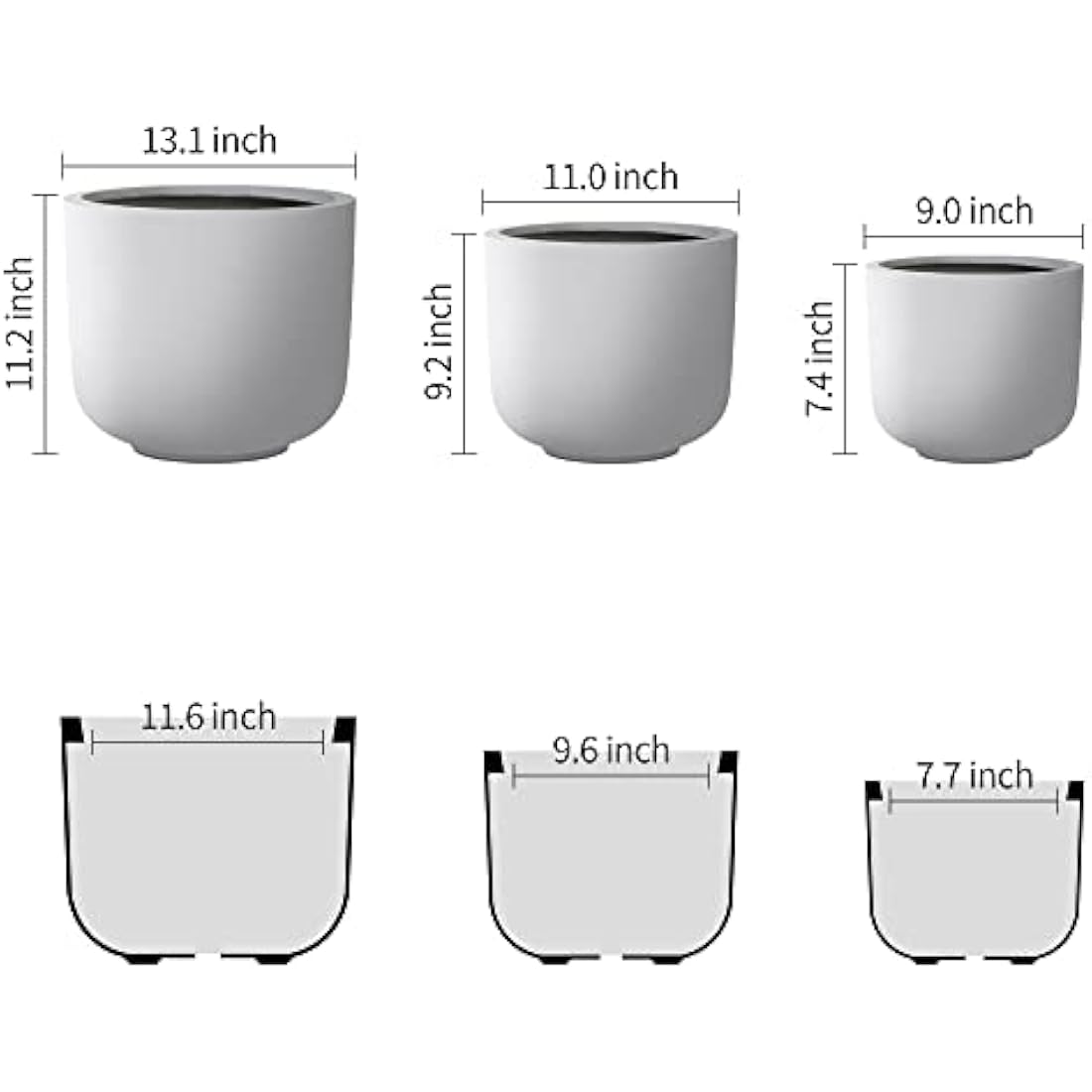 Kante Planter, Concrete, White, 13.1",11",9" Dia