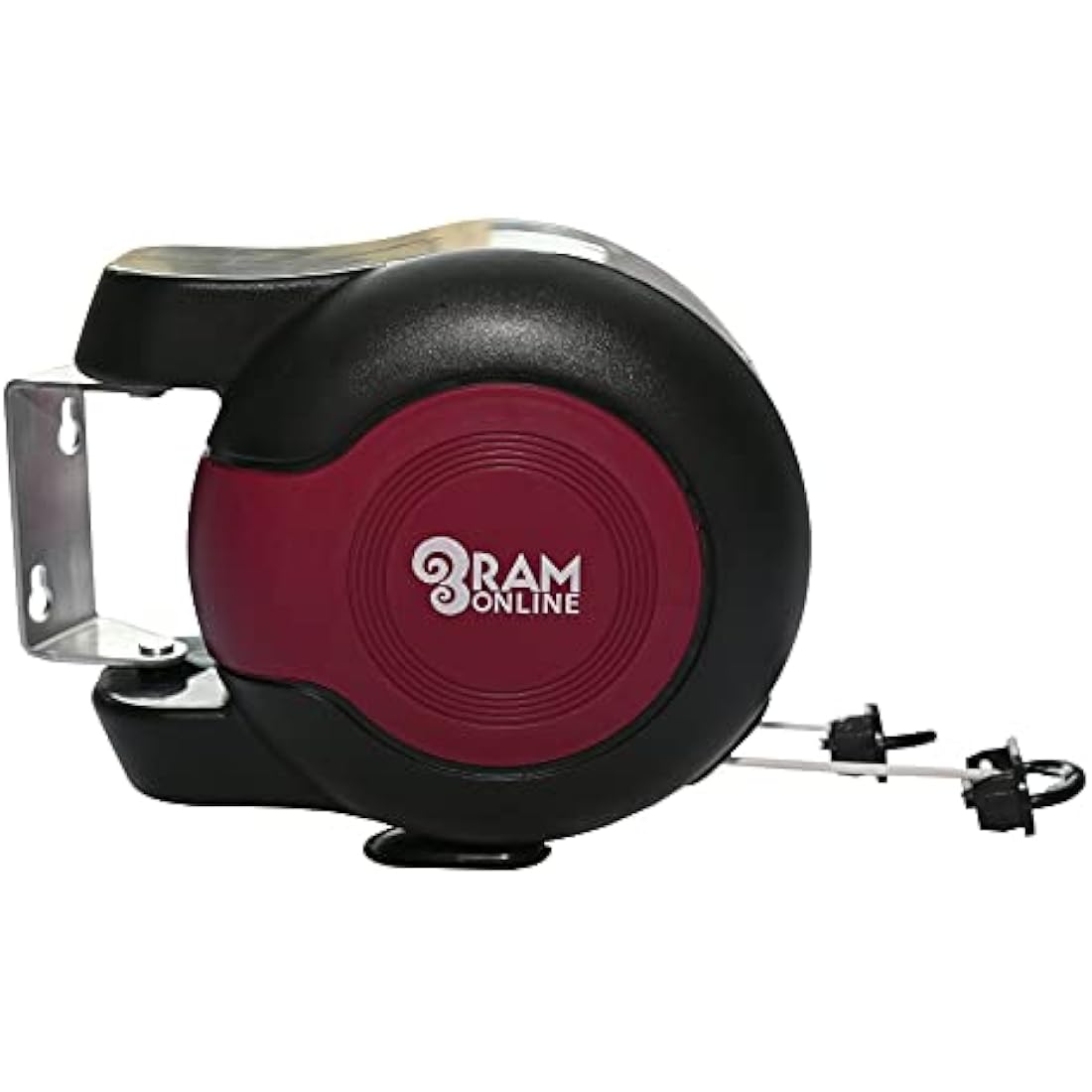 Ram® 30 metre Retractable Reel Clothes Lines Washing Line with Twin Cable - Wall Mounted Heavy Duty Clothes Dryer 2 x 15m Lines of Drying Space, Burgundy