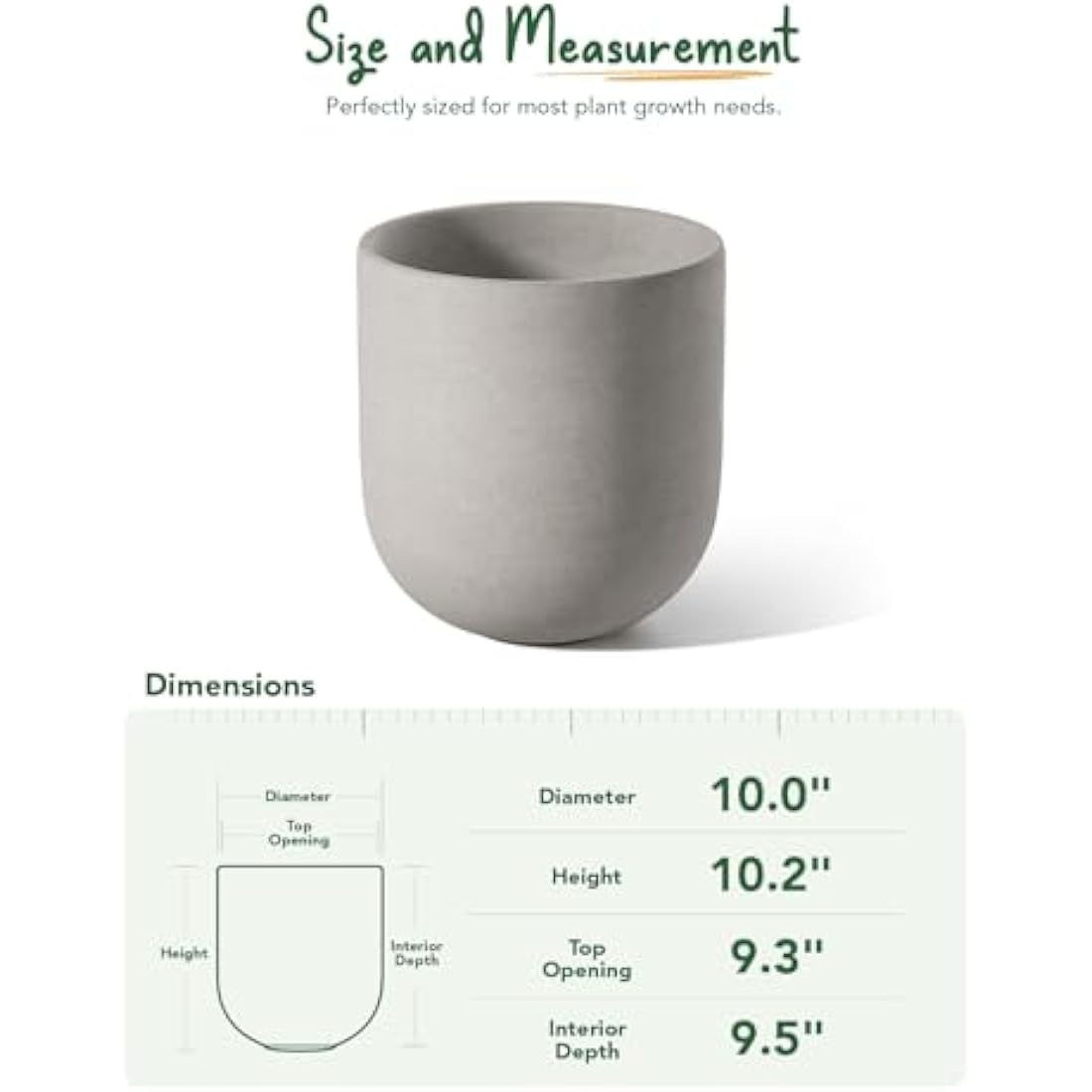 LE TAUCI 25 cm Plant Pot, Ceramic Pots for Plants with Drainage Holes and Rubber Plug, Plant Pots Indoor Outdoor for Home Garden Patio Office, Cylinder Flower Pot, Grey